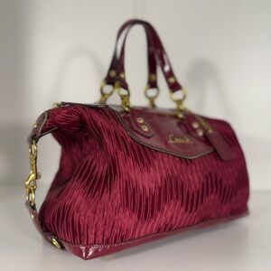COACH VINTAGE Ashley Gathered Satin Carryall Satchel Bordeaux Bag Burgundy